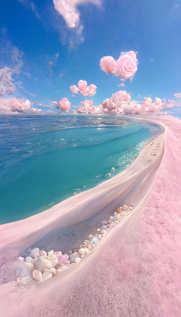 Gran masa de agua junto a una playa de arena generativa ai