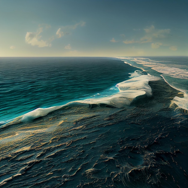 Gran masa de agua junto a una playa generativa ai