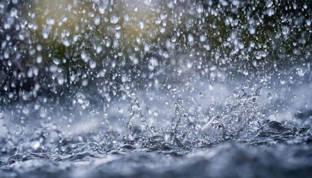 Una gran masa de agua con lluvia cayendo sobre ella las gotas de lluvia están cayendo de una manera que crea una sensación de movimiento y energía la escena es de calma y tranquilidad