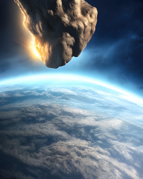 Un gran meteorito o asteroide volando hacia la Tierra. Ilustración generativa ai