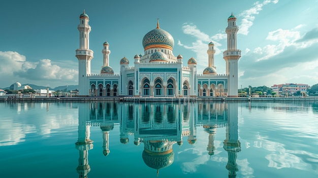 Gran Mezquita en Abu Dhabi por la noche Panorama del exterior de la Mezquita Sheikh Zayed