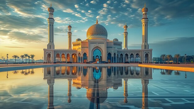 Foto gran mezquita en abu dhabi por la noche panorama del exterior de la mezquita sheikh zayed