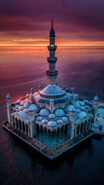 Foto la gran mezquita de hassan 2 al atardecer en casablanca