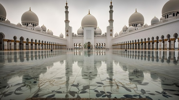 La gran mezquita Sheikh Zayed se ve en un patio.