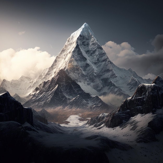 Gran montaña Cielo con nubes Paisaje en el estilo de realismo AI generado