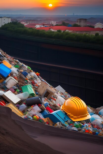 Gran montón de basura en el sitio de construcción