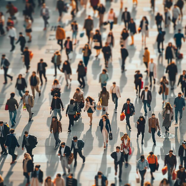 una gran multitud de personas caminando en una gran plaza