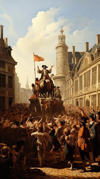Foto una gran multitud de personas se han reunido alrededor de una estatua de un hombre en un caballo