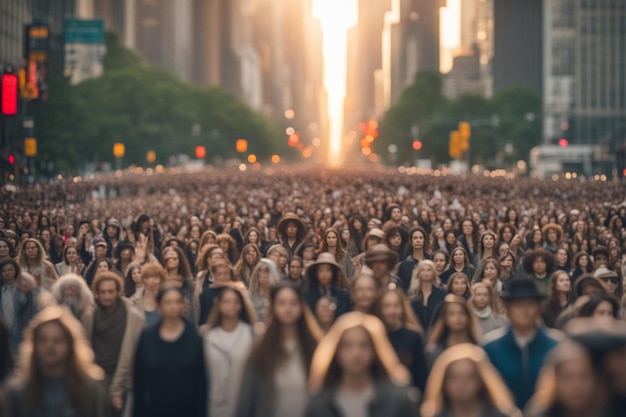 gran multitud de personas marchan al atardecer sostienen velas por los derechos de las mujeres pacíficas al atardecer en la ciudad