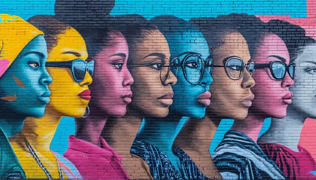 un gran mural de arte callejero que representa a diversas mujeres de varias profesiones