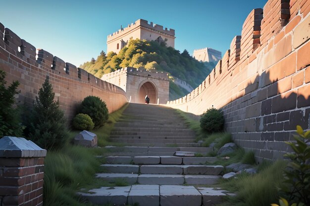 Foto la gran muralla de china, hito, maravillas del mundo, atracciones famosas, telón de fondo antiguo