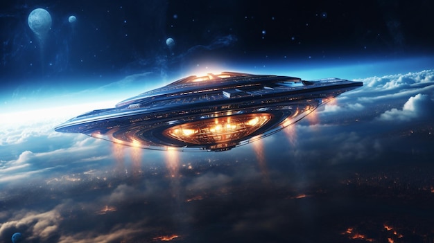 Gran nave espacial alienígena en el universo invasión alienígena