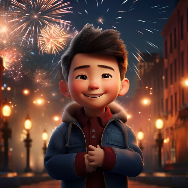 El gran niño chino lleno de fuegos artificiales hizo estallar fuegos artificiales en el cielo nocturno y el colorido