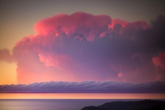 Una gran nube en el cielo sobre un cuerpo de agua