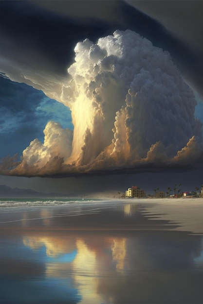Gran nube está en el cielo sobre una playa generativa ai