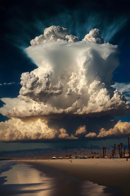 Gran nube está en el cielo sobre una playa generativa ai