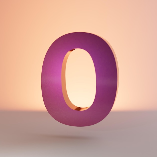 un gran número 0 iluminado en rosa sobre un fondo de colores pastel. icono 0. procesamiento 3d.