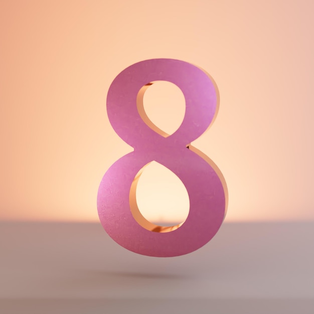 un gran número 8 iluminado en rosa sobre un fondo de colores pastel. icono 8.