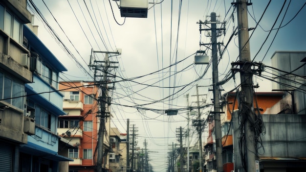 Un gran número de cables en el caos