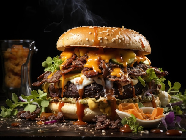 Gran obra maestra culinaria creativa Big Burger con diseño innovador IA generativa