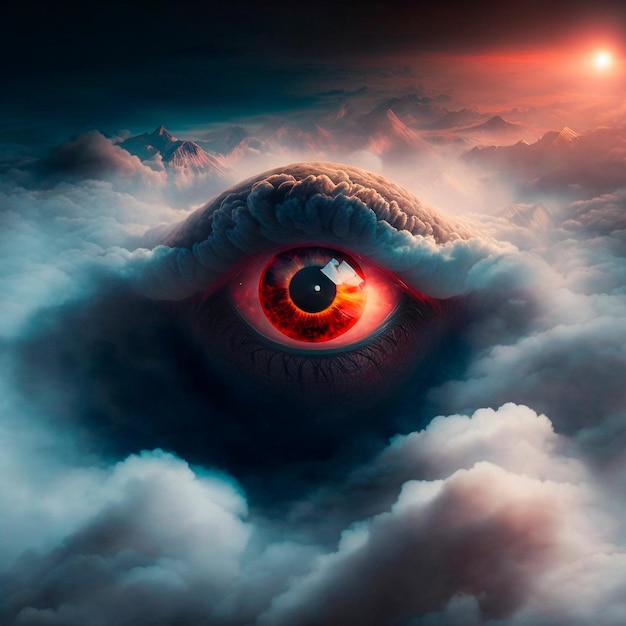 Foto el gran ojo rojo en las nubes