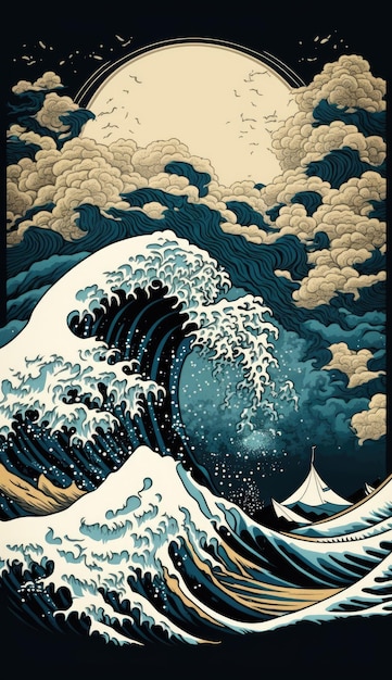 Foto la gran ola de kanagawa fondo de pantalla