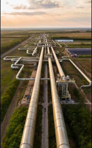 Gran oleoducto y gasoducto en el proceso de refinación de petróleo y el movimiento de petróleo y gas