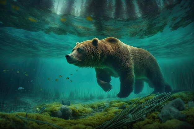 Foto un gran oso pardo en su hábitat bajo el agua.