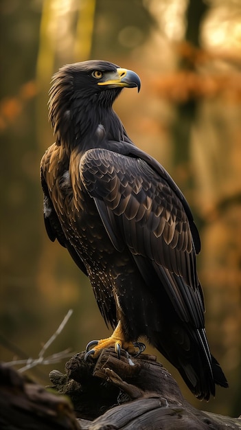 gran pájaro sentado rama de árbol águilas oro negro rango dinámico natural color retroiluminado ventana vertical