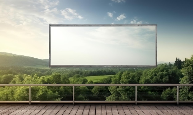 Una gran pantalla en un balcón con vista a un bosque