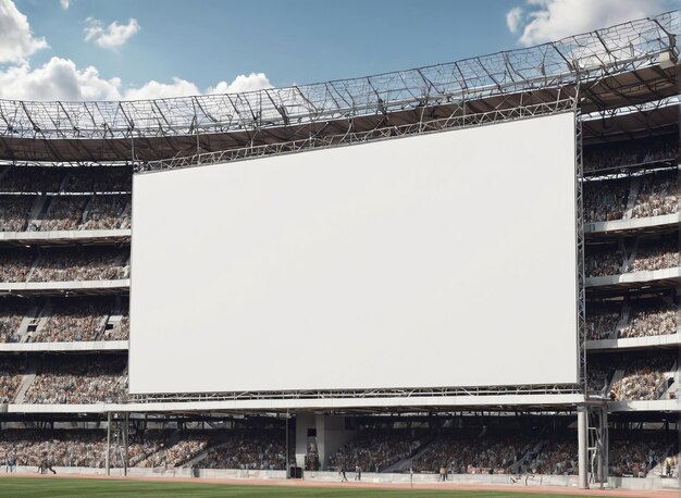 una gran pantalla blanca en un estadio de béisbol