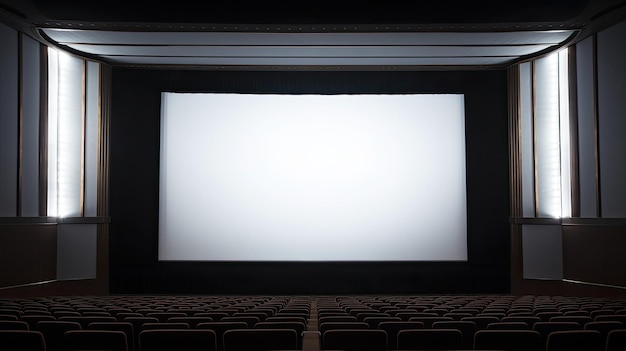 Foto una gran pantalla blanca que está sobre un escenario.