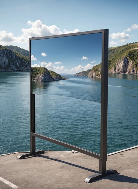 una gran pantalla en el borde de un muelle