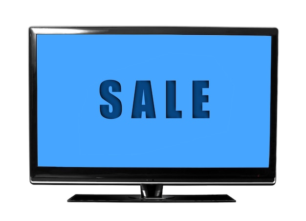 Foto gran pantalla de televisión con texto de venta