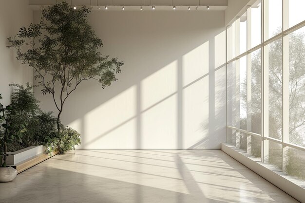 Una gran pared blanca se encuentra desocupada en este espacio minimalista moderno Generative Ai