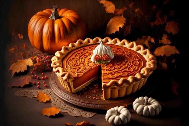 Gran pastel de calabaza de otoño de temporada para el postre