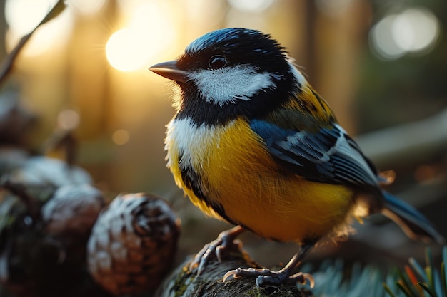 el gran pecho del pájaro se sienta en la palma de la mano de la hembra