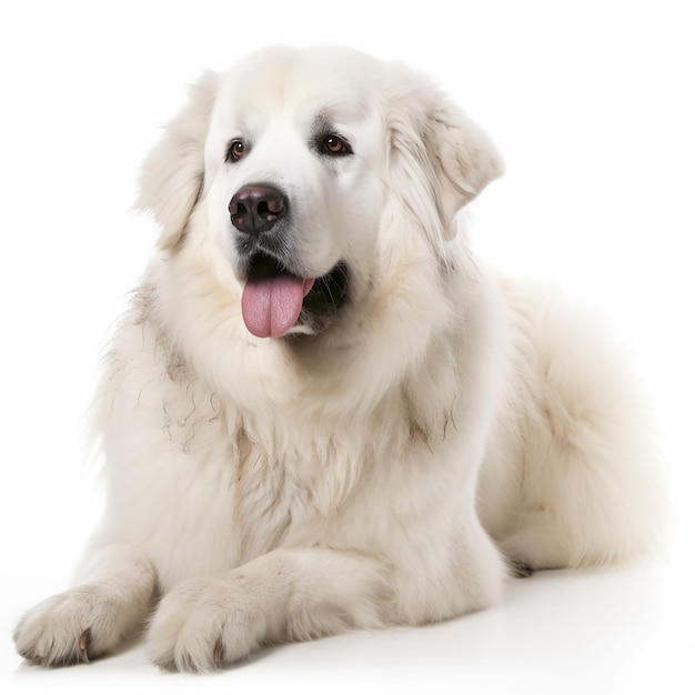 Gran perro esponjoso raza perro de montaña pirenaico aislado en blanco closeup hermosa mascota