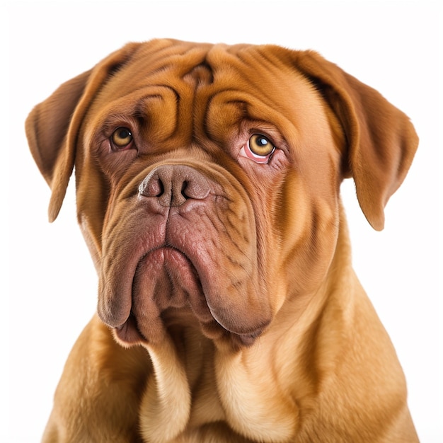 Gran perro rojo raza Dogo de Burdeos retrato aislado en blanco closeup hermosa mascota