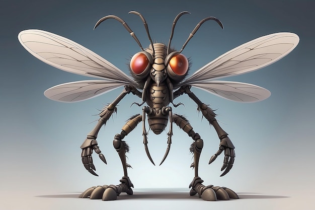 Gran personaje de dibujos animados de fantasía Mosquito con cuerpo de seis paquetes listo para la guerra con soporte de armas avanzado con dos pies