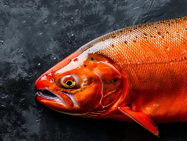 Foto un gran pez rojo en una superficie negra