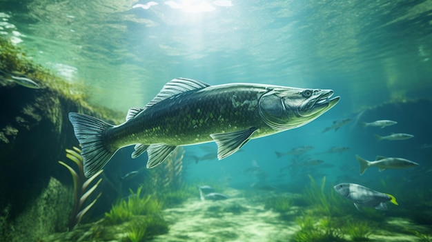 Gran pez walleye nadando bajo el agua imagen del mar Imagen generada por AI