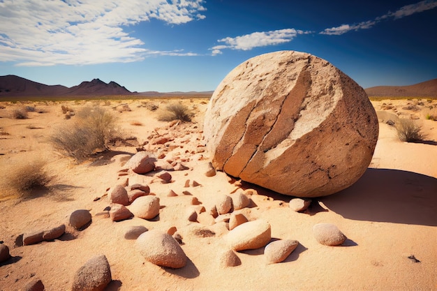 Gran piedra tirada en el suelo después del terremoto en el desierto