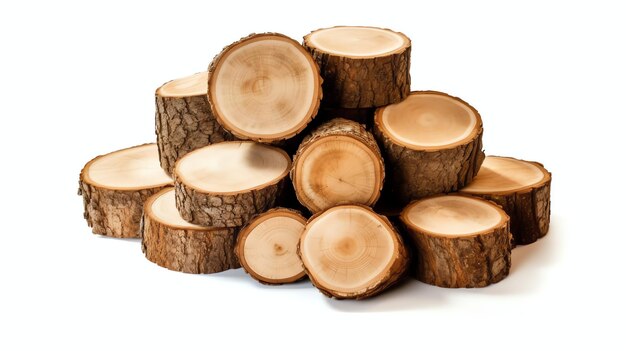 Foto una gran pieza circular de tronco de madera o madera de árbol apilada para la industria del mueble