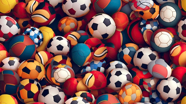 Una gran pila de balones de fútbol