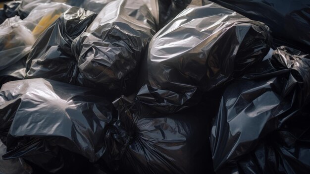 Gran pila de bolsas de basura de plástico en las calles Ecología de la contaminación ambiental