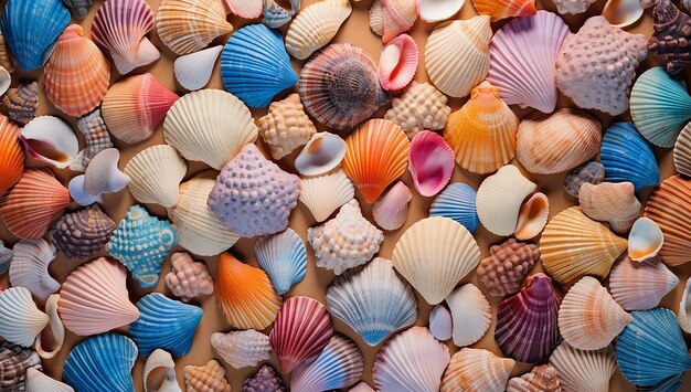 Una gran pila de conchas multicolores