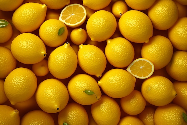 Una gran pila de limones con la mitad cortada.