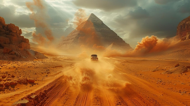 Foto la gran pirámide de khafre y el coche en egipto