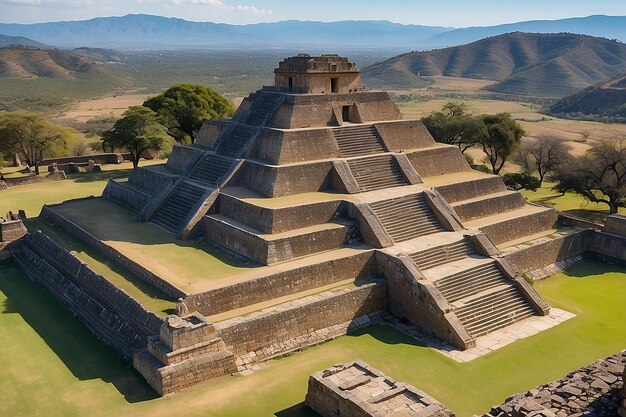 Foto una gran pirámide con una montaña en el fondo